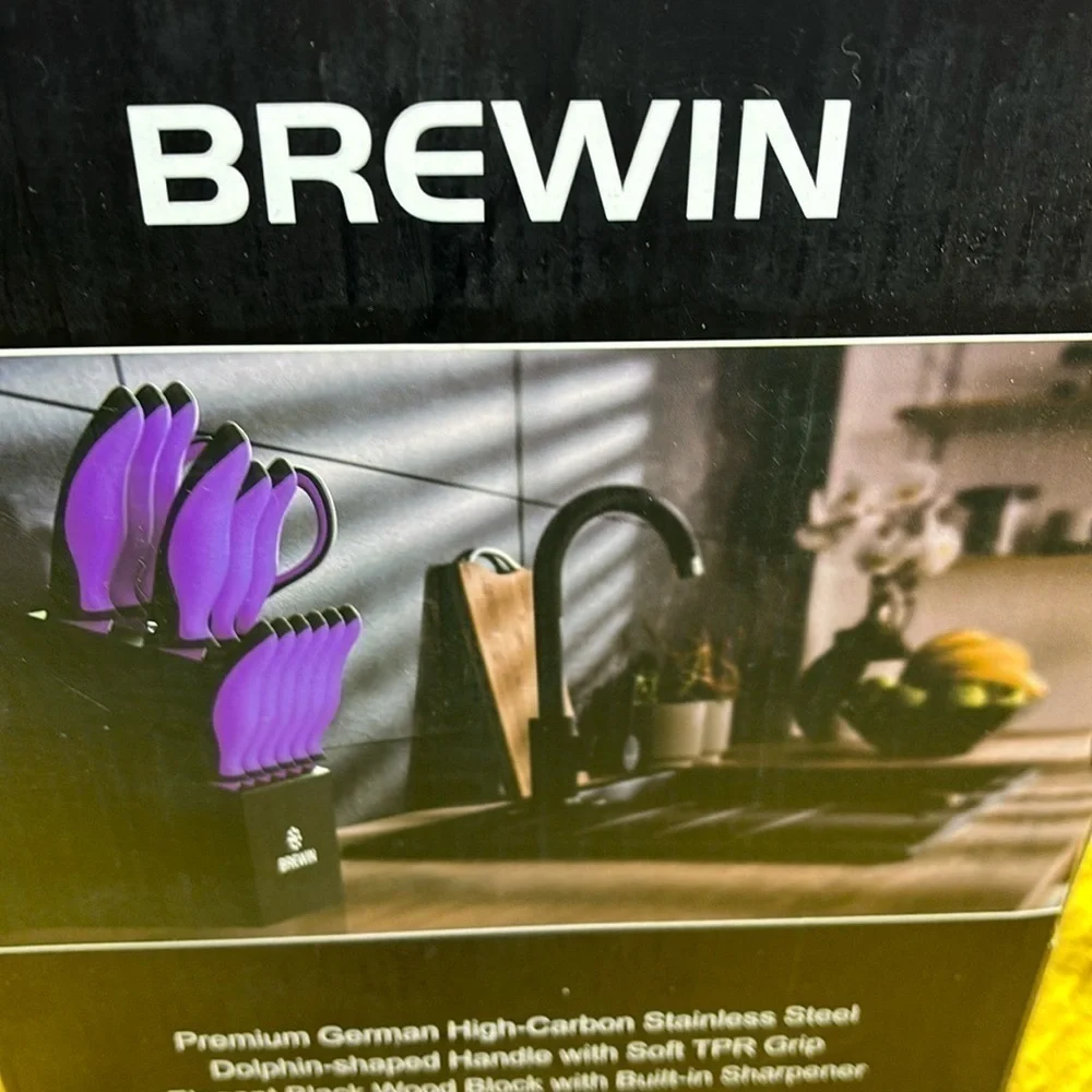 Brewin 14 piece all in one kitchen knife set purple premium stainless steel new